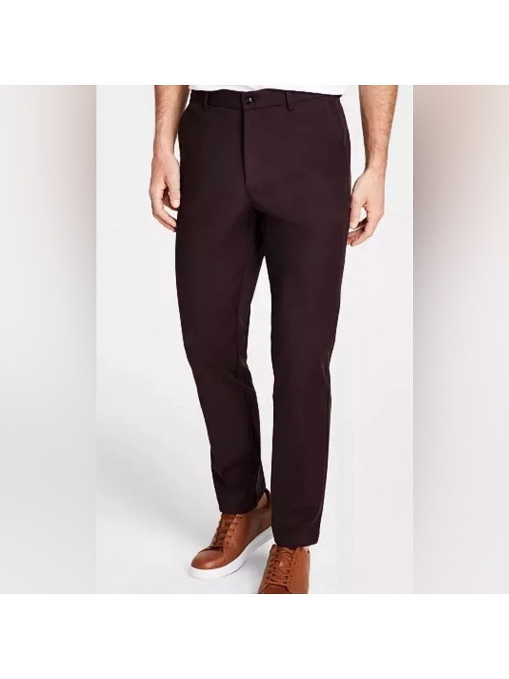 Michael Kors Men's Cotton Classic Fit BlackBerry Wine Stretch Suit Dress Pants